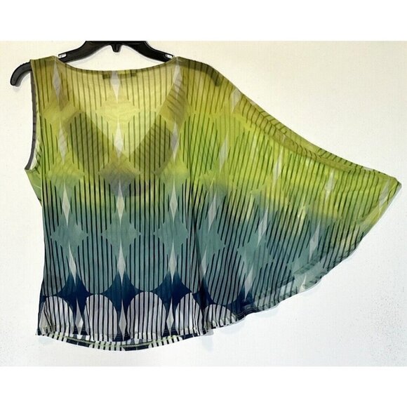 New Vertigo Blue Lime One Sleeve Draped V-Neck Chiffon Blouse Top - Picture 2 of 5